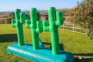 An inflatable cactus is displayed outside, featuring a lasso game for interactive fun.