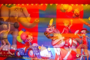 Bright artwork with circus theme.
