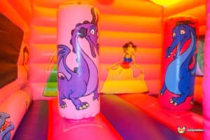 Bright pink artwork with dragon print.