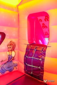 Beautiful princess artwork at base of cargo net steps.
