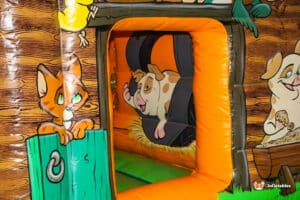 Access to the ball pool with vibrant artwork.