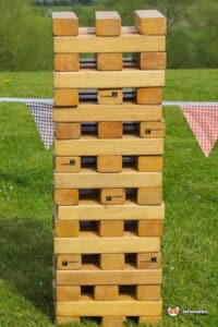 Jenga Tower with wooden blocks.