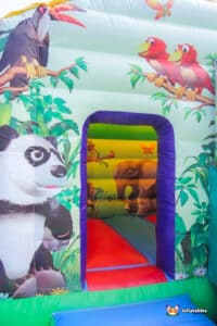 Panda cartoon artwork on the door to inside bounce area.