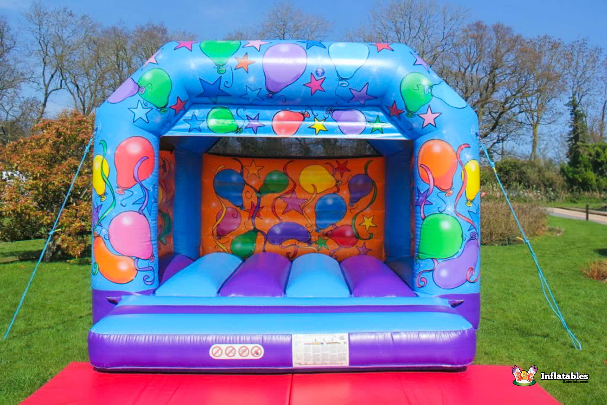 Bright inflatable with balloon print. Perfect for parties.
