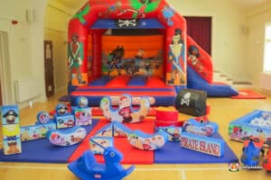 Pirate Bounce and Slide and soft play package with fun art work and soft shapes. Ideal for children's Parties.