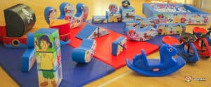 Colorful pirate-themed soft play area with various toys, designed for children to engage in fun and imaginative play.