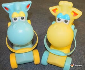 blue and yellow push alongs.Ideal for parties.