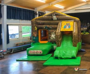 Ashton Under Hill Village Hall with BBC Inflatables farm play barn bouncy castle.