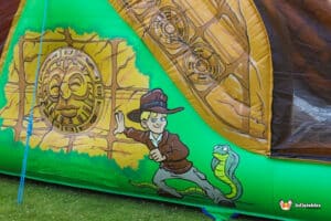 inflatable showcasing bright colors and fun animal illustrations.