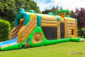 Inflatable vibrant jungle themes, part of the Aztec Fun Run 2 event.