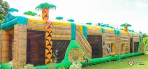 Jungle-themed inflatable, decorated with Aztec patterns, designed for BBC inflatables.