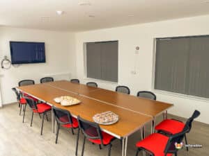 Tables in the small room at Castlemorton parish hall.