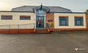 Castlemorton parish hall doors and ramp.