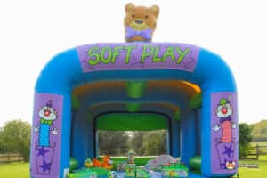A vibrant inflatable soft play arena, providing a fun and safe environment for children to enjoy.