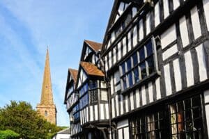 Ledbury Church and timbered buildings, Ledbury.