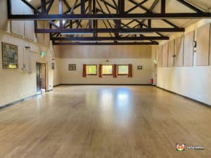 Empty venue and wooden beams.