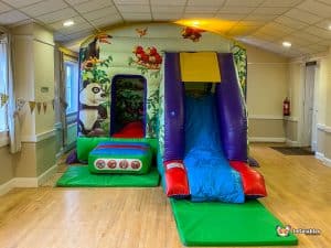 Jungle bouncy castle with animal artwork