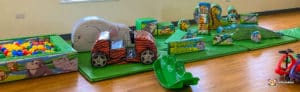 Jungle soft play with animal shapes and safari car