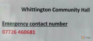 Whittington Community Hall emergency contact 