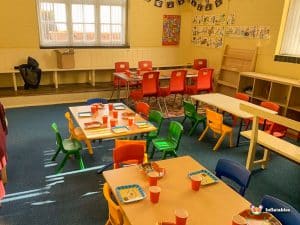 tables and chairs.