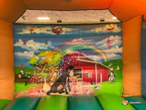 Beautiful Artwork inside the bouncy castle with animal and barn yard theme.
