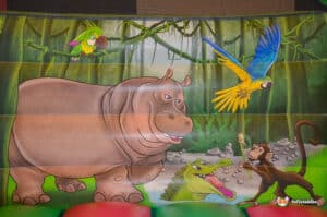 Cartoon artwork within an inflatable.