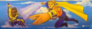Male cartoon hero artwork.