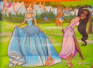 A large inflatable bouncy castle featuring a princess and her rabbit, designed for children's play and entertainment.